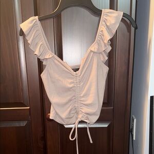 Forever 21 Tan Ruched Ruffled Tank Top